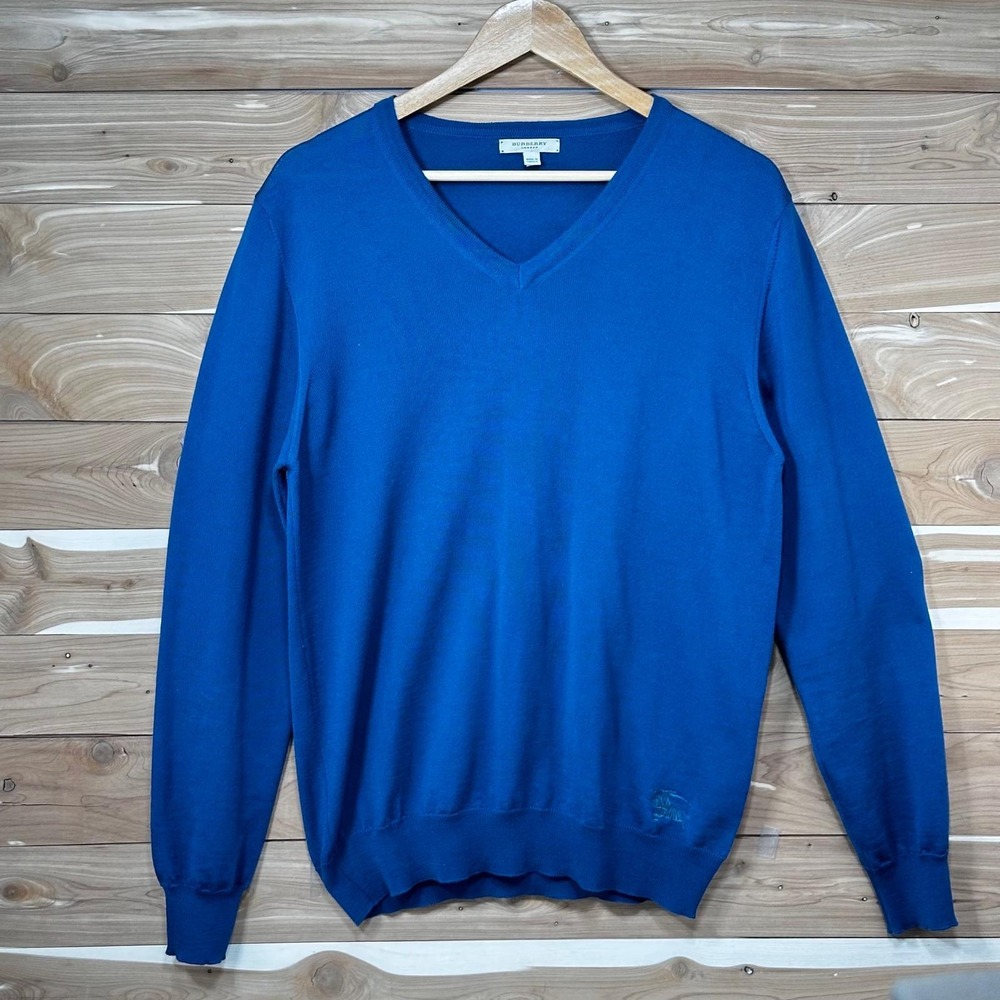Burberry London‎ V-Neck Sweater Pullover Knitwear Classic Blue Size M